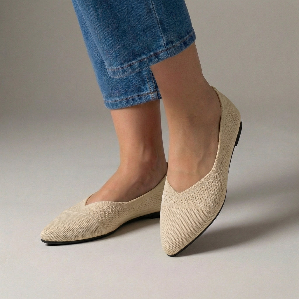 Women's Knit Slip-On Flats Pointed Toe Textured Black