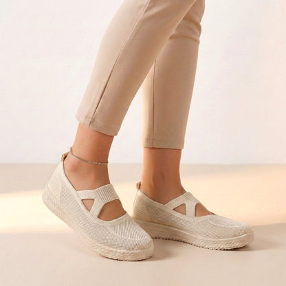 Women's Slip-On Sneakers Breathable Knit Cushioned White - VibreMode