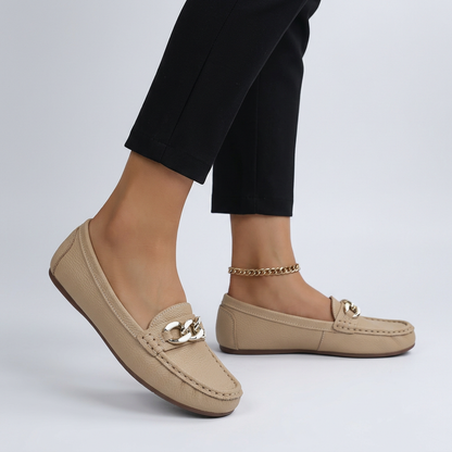Orthopedic Slip-On Loafers Gold Accent Brown