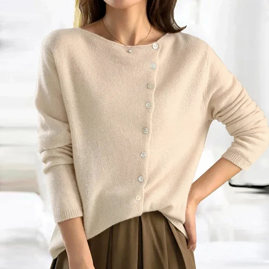 Chic Ladies Offcenter Button Knit Sweater
