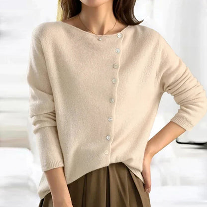 Chic Ladies Offcenter Button Knit Sweater