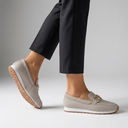 Relaxed Fit Knit Loafers Gold Tone Bit Platform Sole