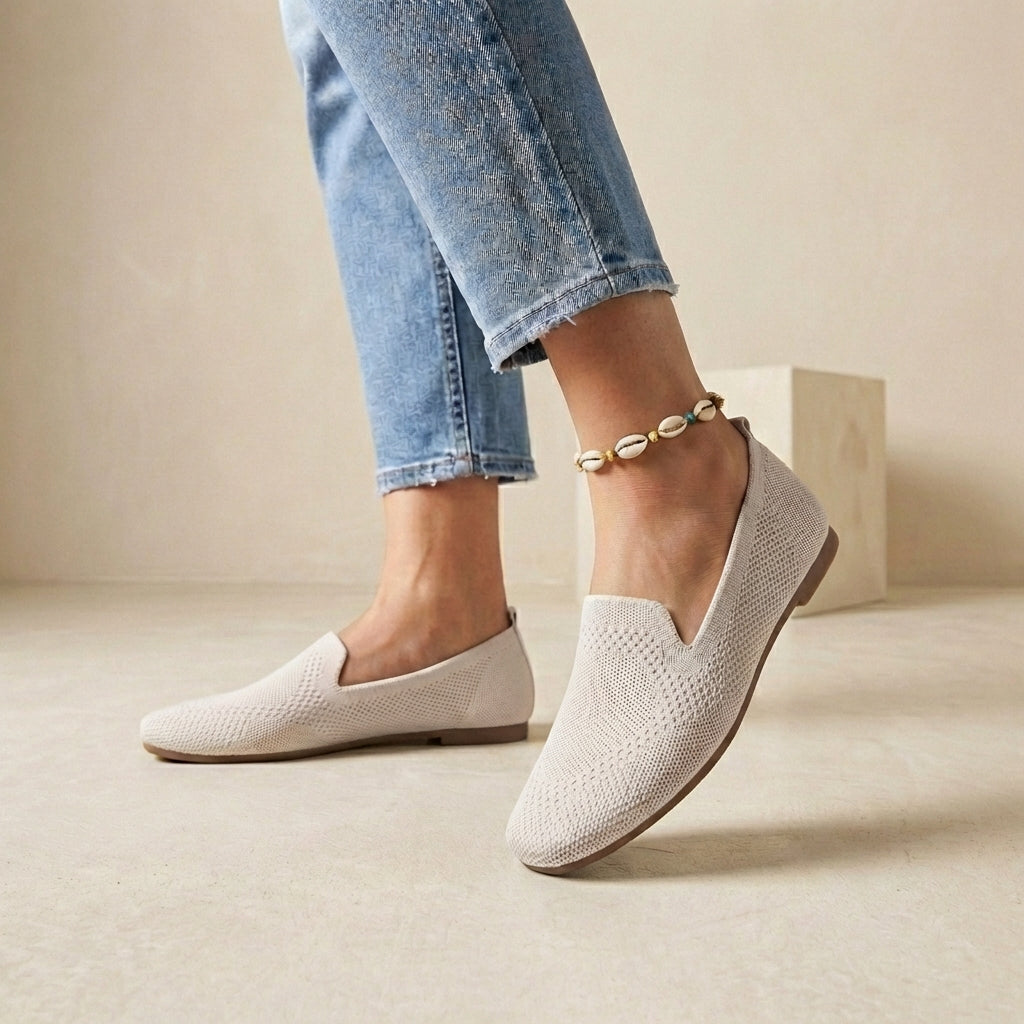 Women's Knit Slip-On Flats Lightweight Breathable Beige - VibreMode