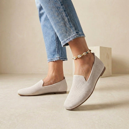Women's Knit Slip-On Flats Lightweight Breathable Beige - VibreMode