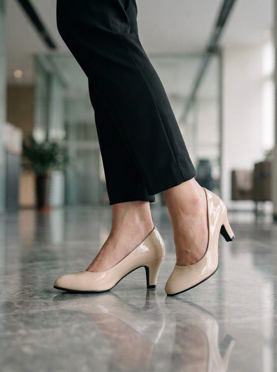 Women's Medium Heel Pumps Glossy Black