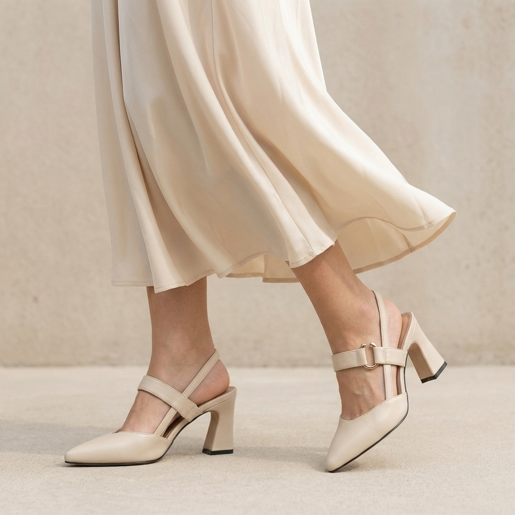 Women's Pointed Toe Block Heels Metallic Accent