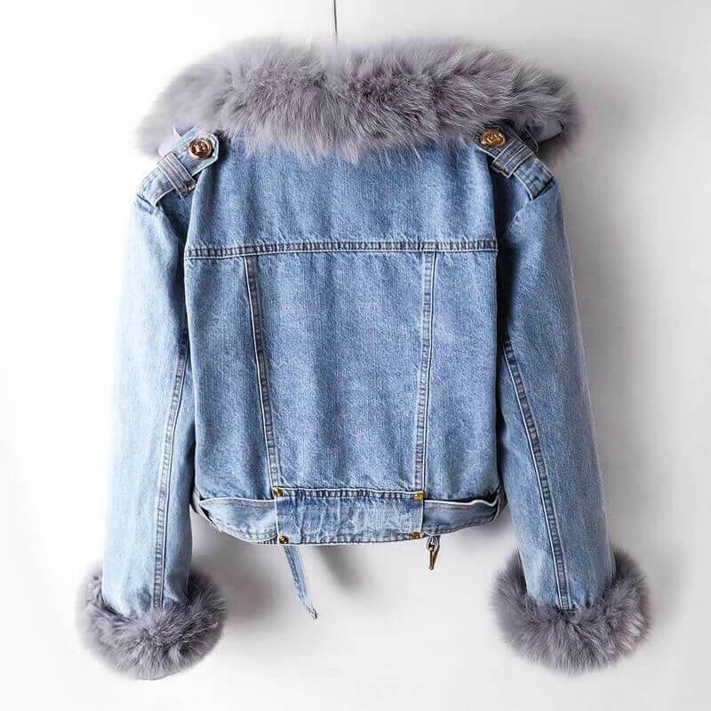 Fashionable Faux Fur Denim Coat
