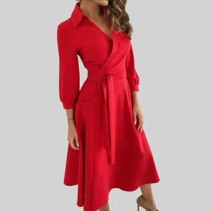 Women's A-Line Midi Dress Belted - VibreMode