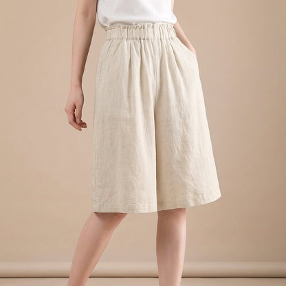 Women's Wide Leg Shorts Cotton Relaxed Fit Beige