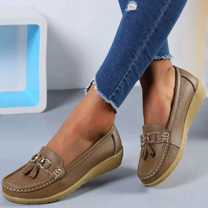 Women's Wedge Loafers Leather Brown