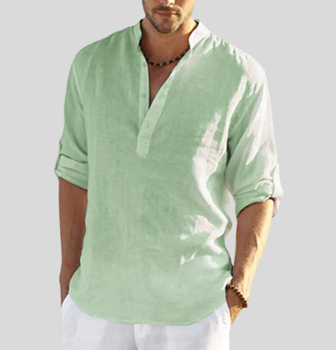 Men's Long Sleeve Casual Shirt Stand Collar