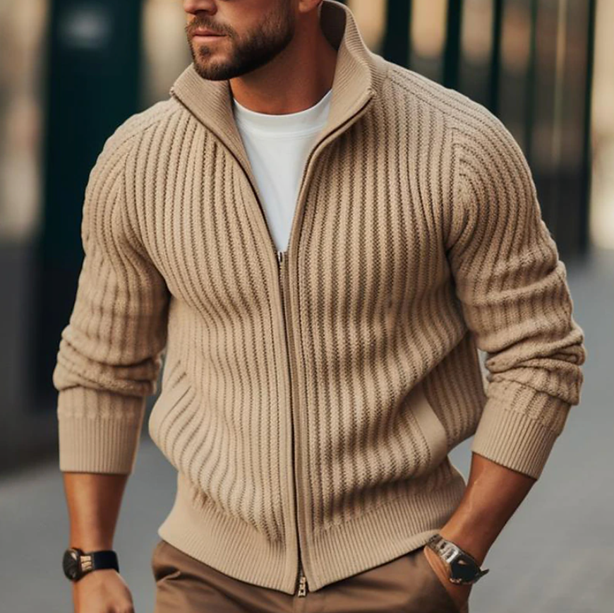 Men's Textured Zipper Sweater Jacket