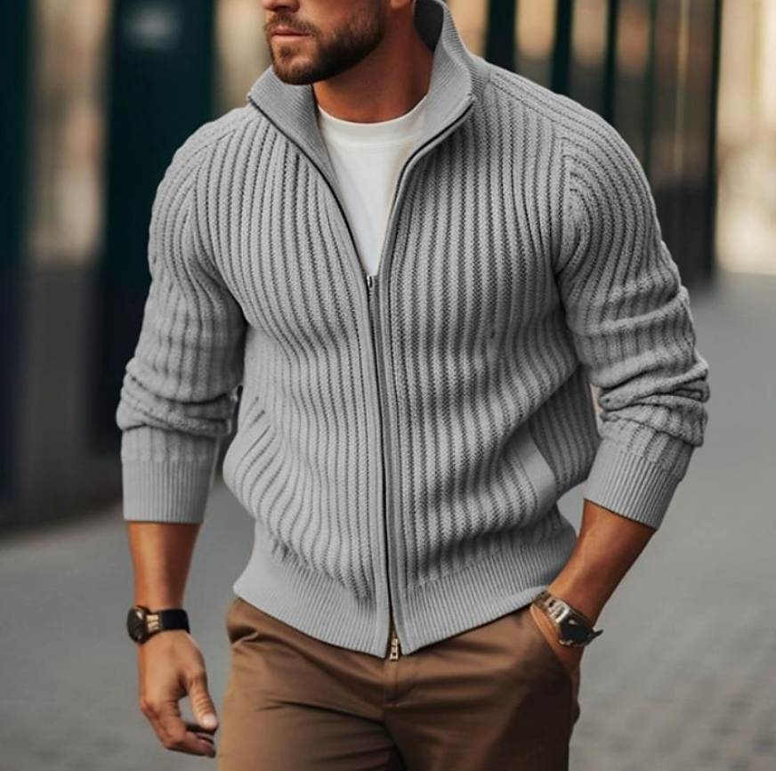 Men's Textured Zipper Sweater Jacket