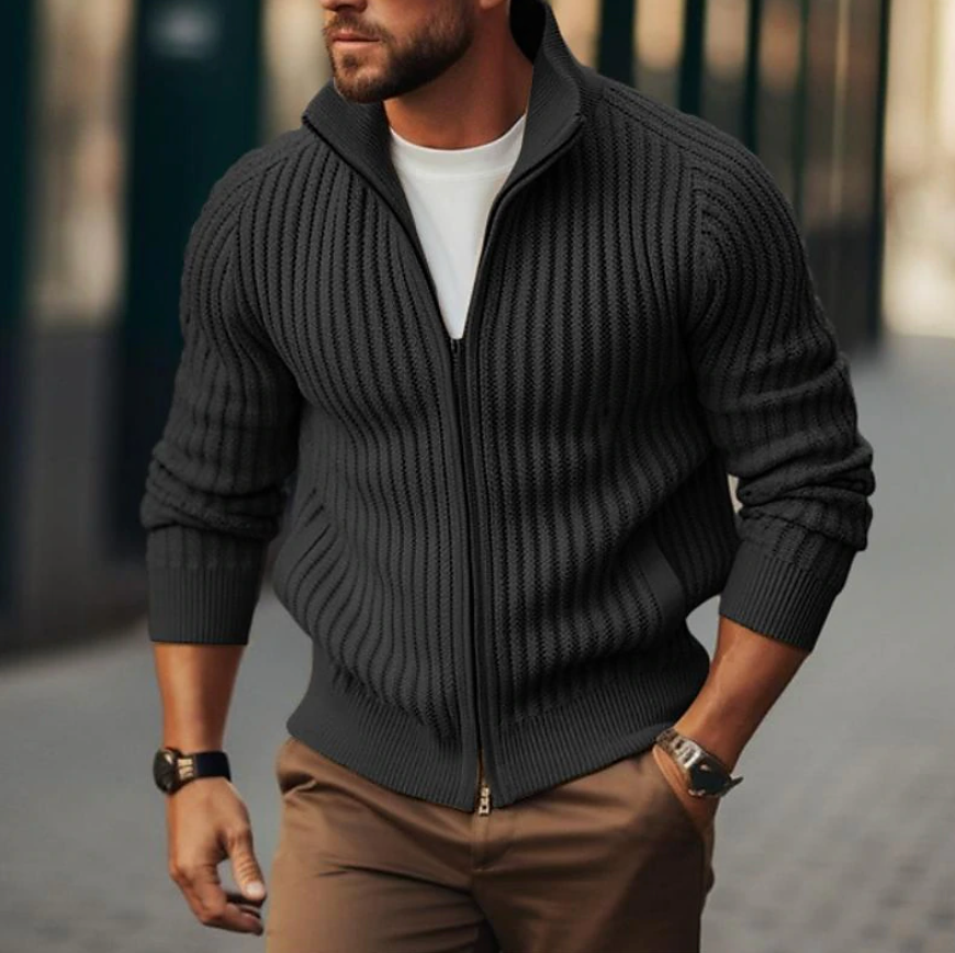 Men's Textured Zipper Sweater Jacket
