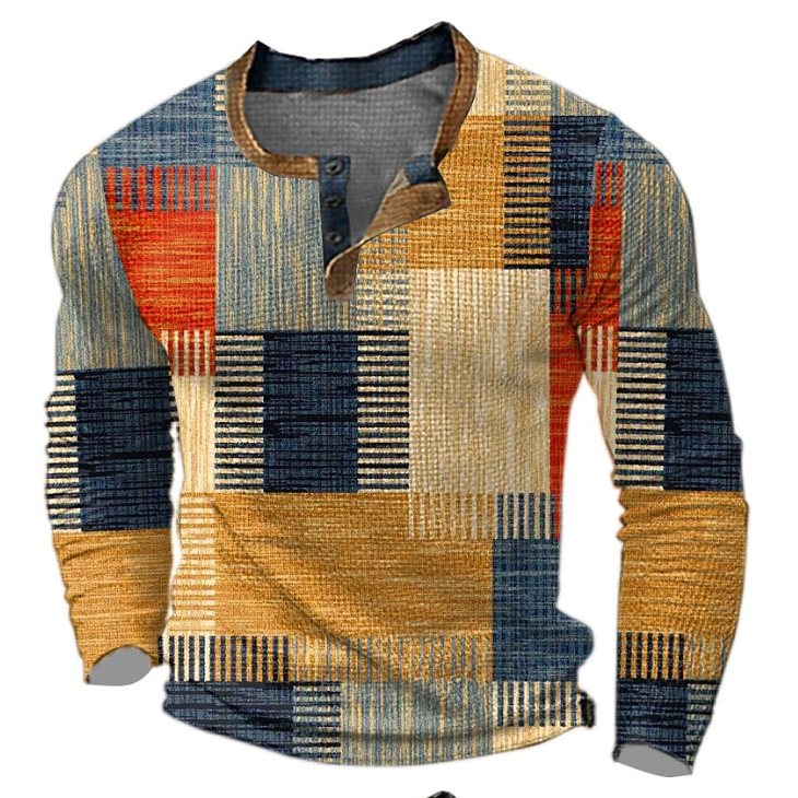 Men's Patchwork Button Sweater Pullover - VibreMode
