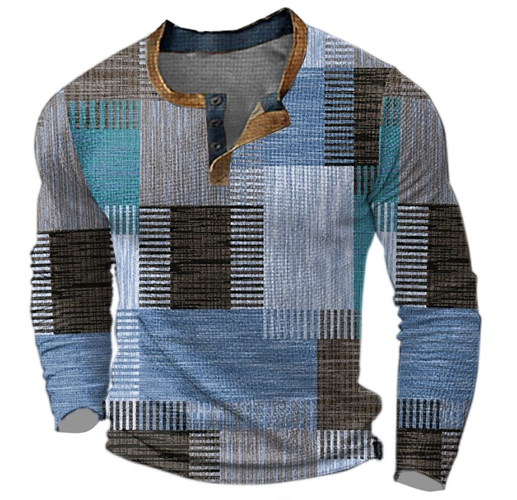 Men's Patchwork Button Sweater Pullover