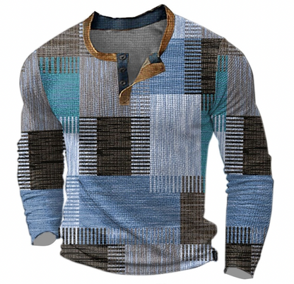 Men's Patchwork Button Sweater Pullover
