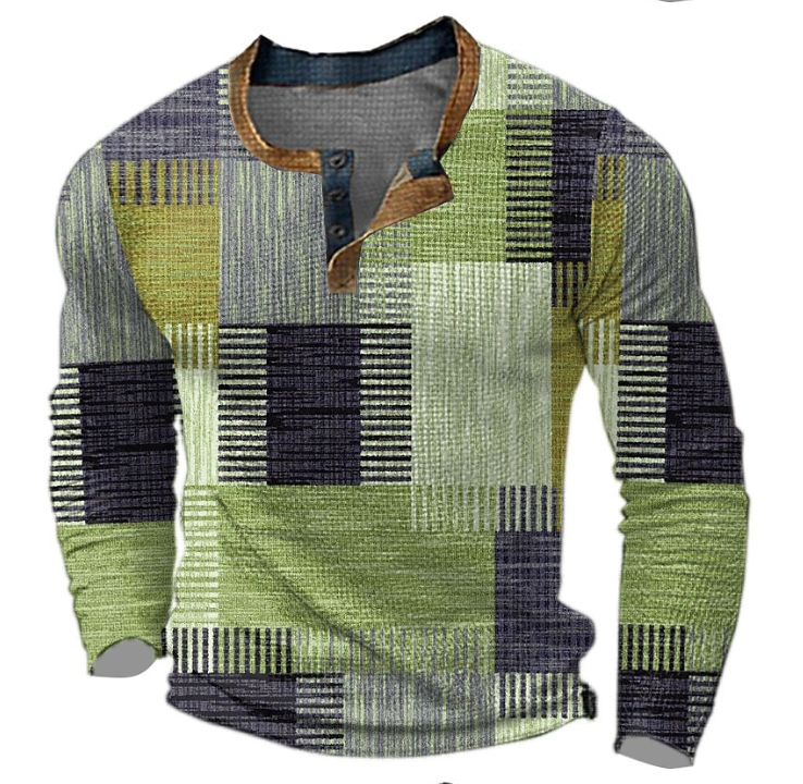 Men's Patchwork Button Sweater Pullover