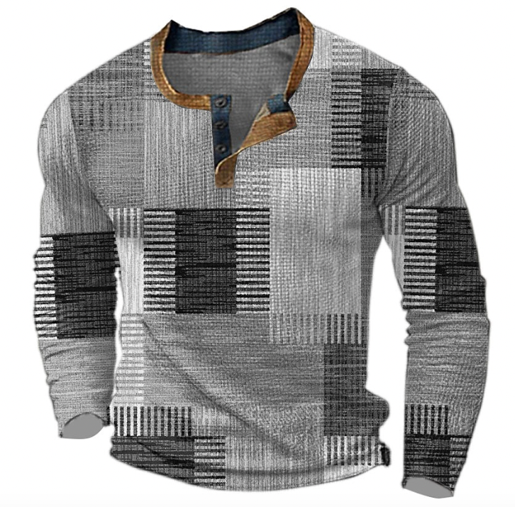 Men's Patchwork Button Sweater Pullover