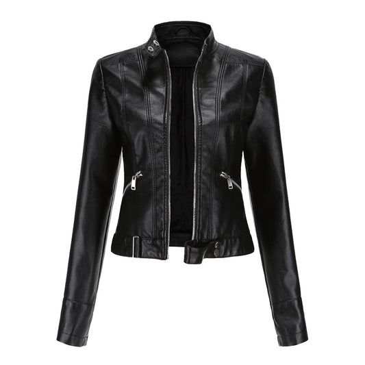 Women's Leather Jacket Zip High Collar - VibreMode
