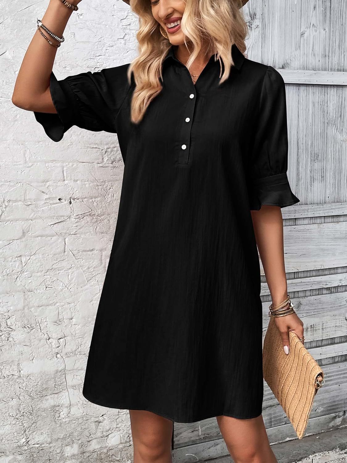 Classic Fit Women's 3/4 Sleeve Shirt Dress