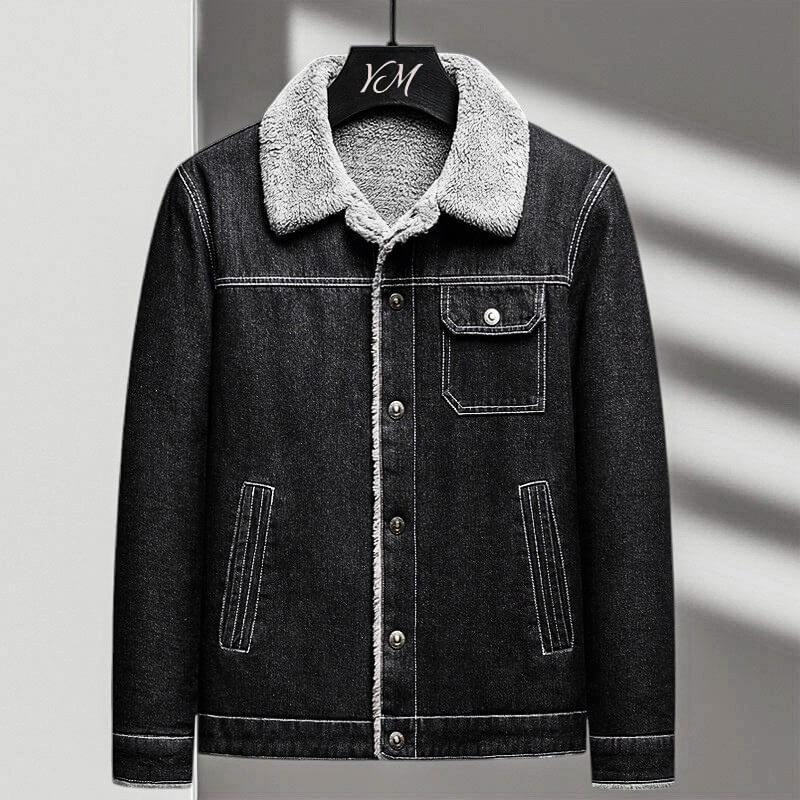Fleece Lined Denim Bomber Jacket - VibreMode