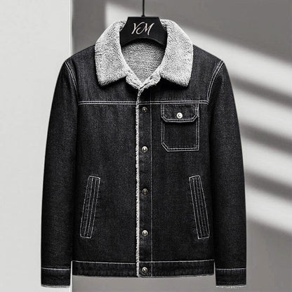 Fleece Lined Denim Bomber Jacket - VibreMode