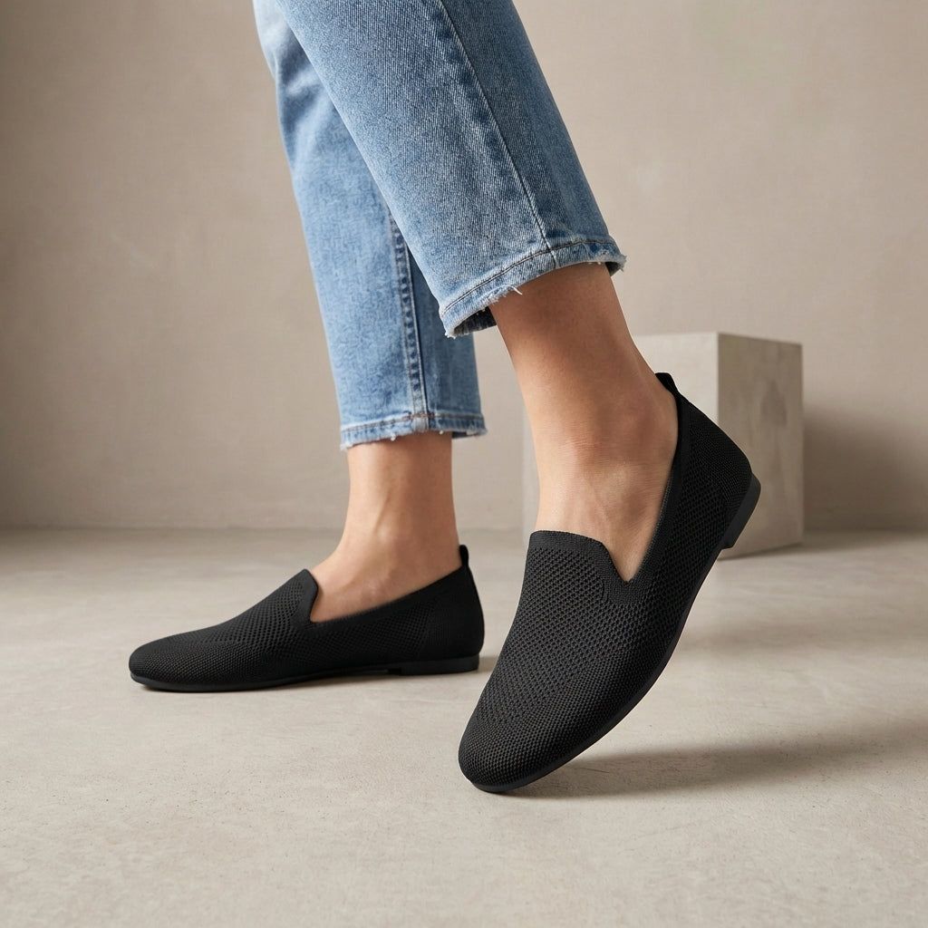 Women's Knit Slip-On Flats Lightweight Breathable Beige