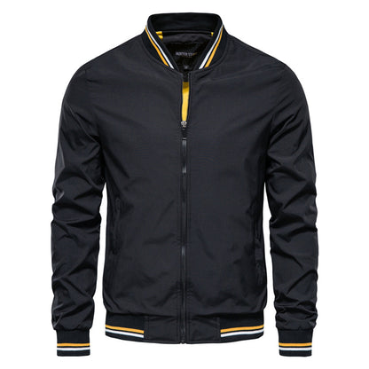 Men's Bomber Jacket Zip-Up Ribbed Collar