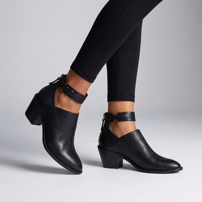 Women's Fitted Ankle Boots Block Heel Braided Strap - VibreMode
