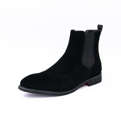 Men's Chelsea Boots Cap Toe Slip-On Leather Black