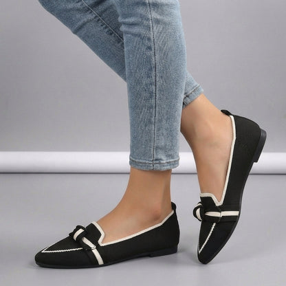 Women's Knitted Slip-On Loafers Pointed Toe Brown