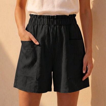 Women's Relaxed Fit Paperbag Shorts Cotton Casual Beige