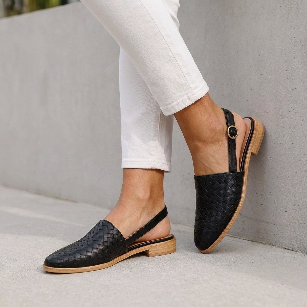 Women's Woven Slingback Flats Adjustable Ankle Strap