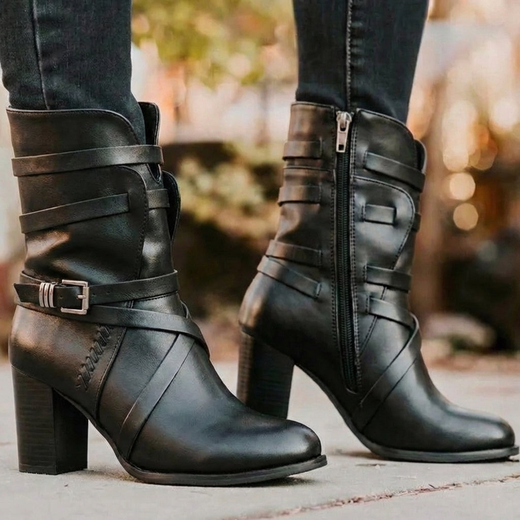 Women's Mid-Calf Boots Leather Comfortable Brown - VibreMode