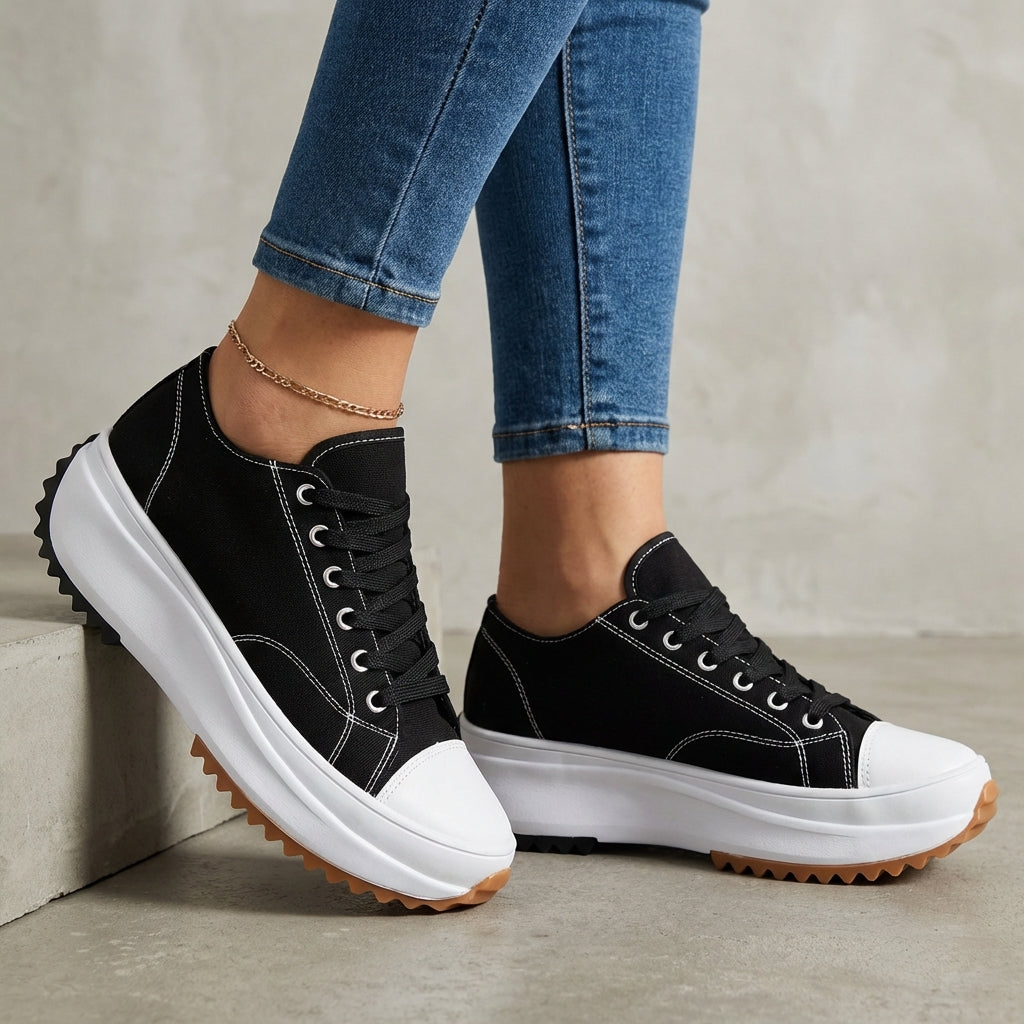 Orthopedic Platform Sneakers Canvas Contrast Toe Cap - VibreMode