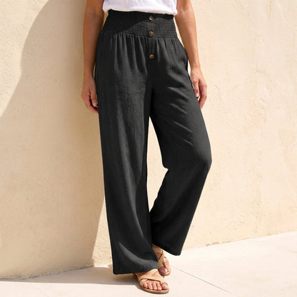 Women's Relaxed Wide Leg Pants Shirred Waistband - VibreMode