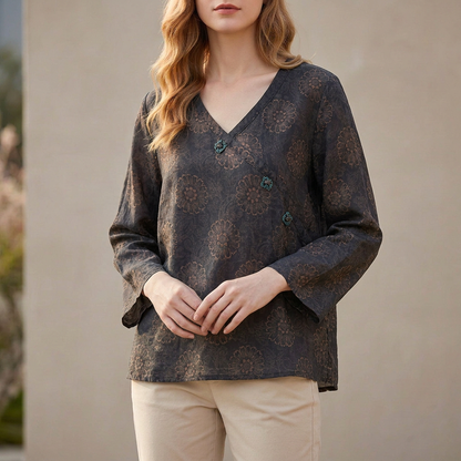 Women's Relaxed Fit Blouse V-Neck High-Low Hem
