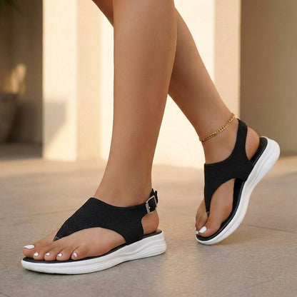 Women's Knit Platform Sandals Adjustable Buckle Closure - VibreMode