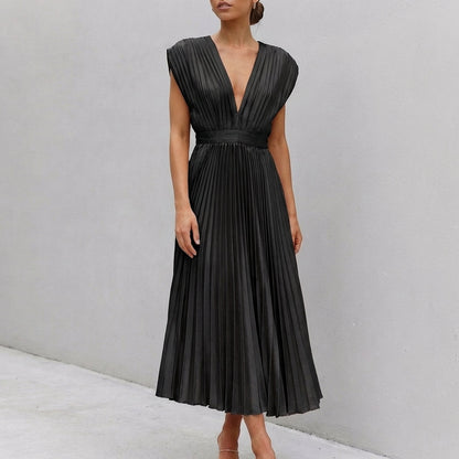 Women's Midi Dress Draped Bodice Defined Waist