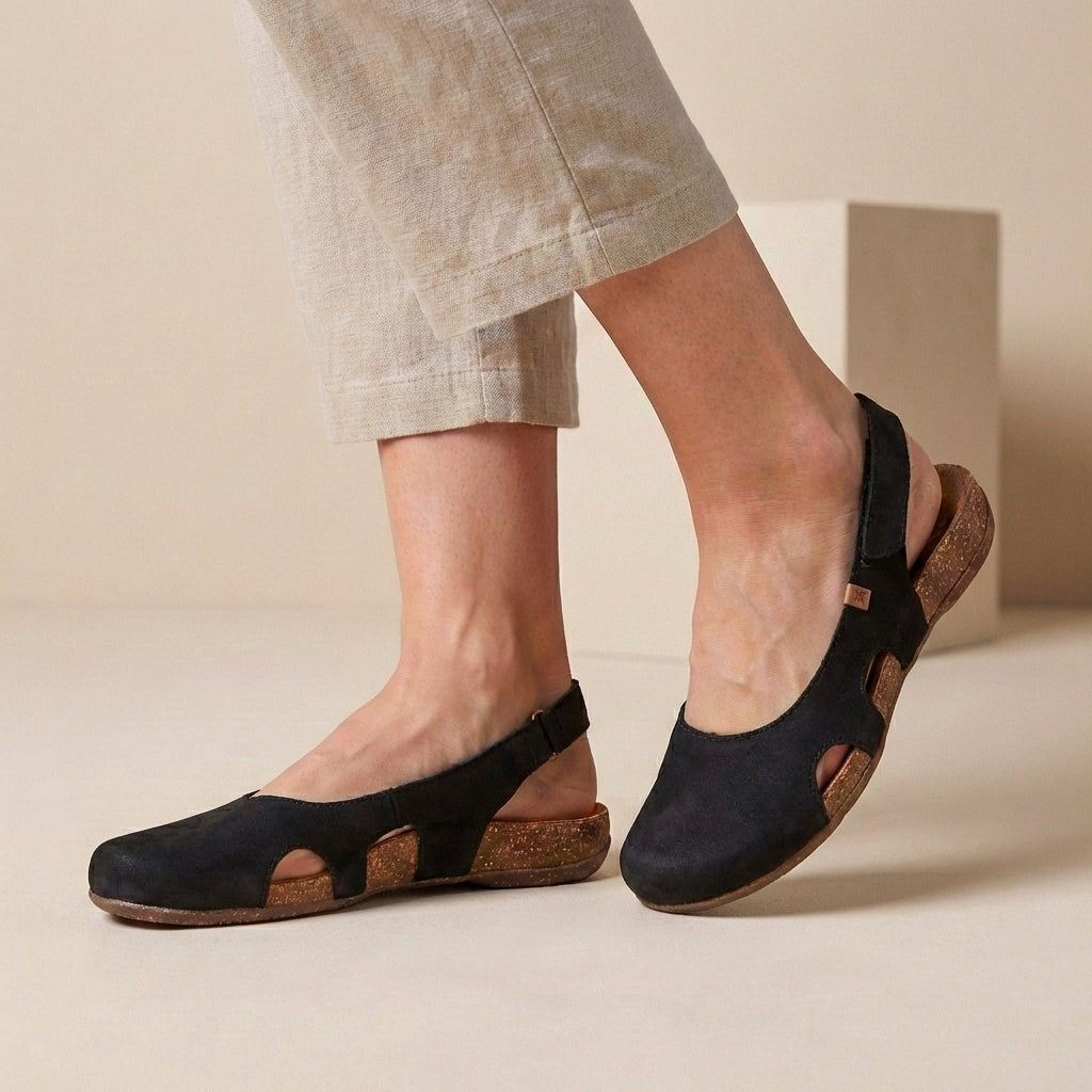 Orthopedic Slingback Sandals Cork Sole Cut-Out Detail - VibreMode