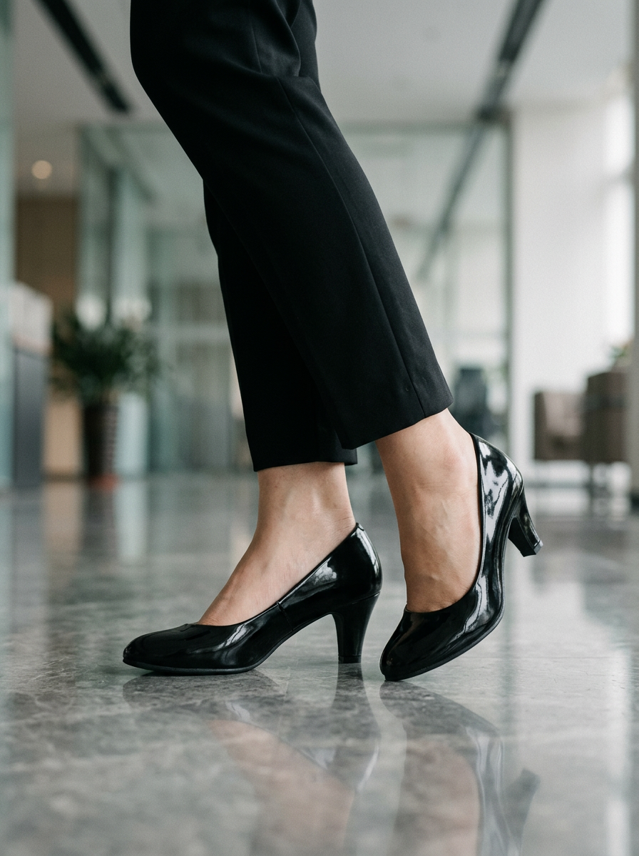 Women's Medium Heel Pumps Glossy Black