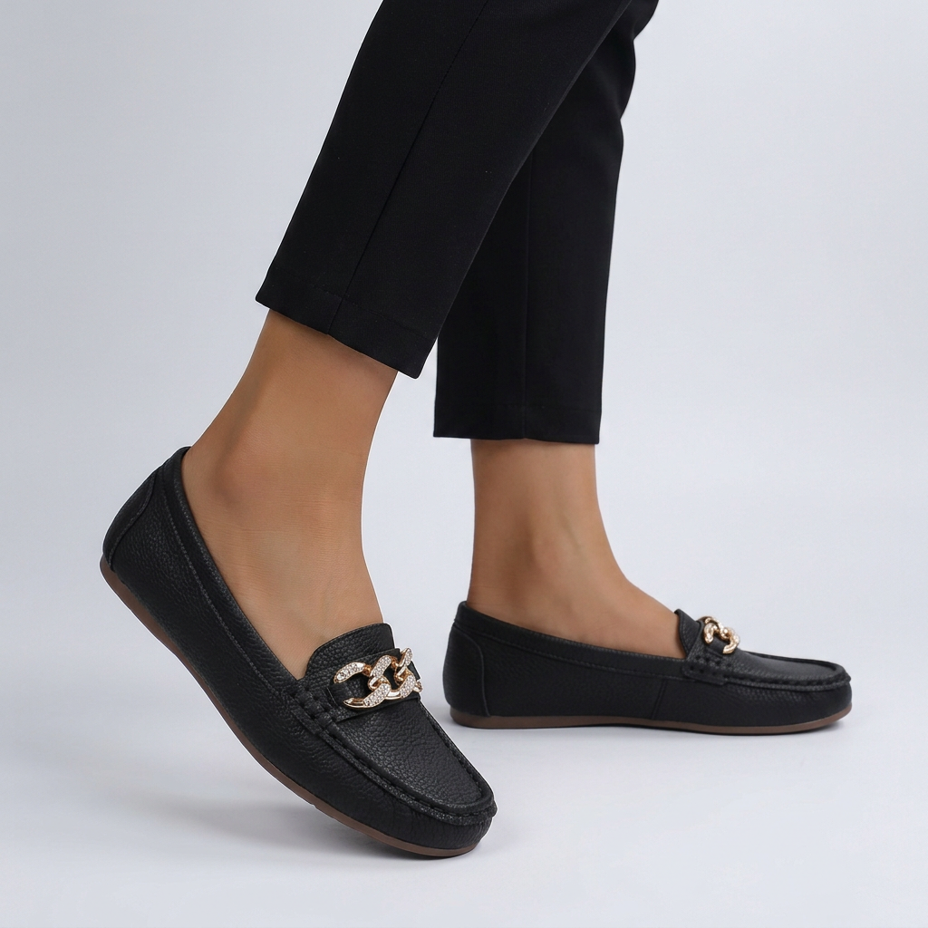 Orthopedic Slip-On Loafers Gold Accent Brown