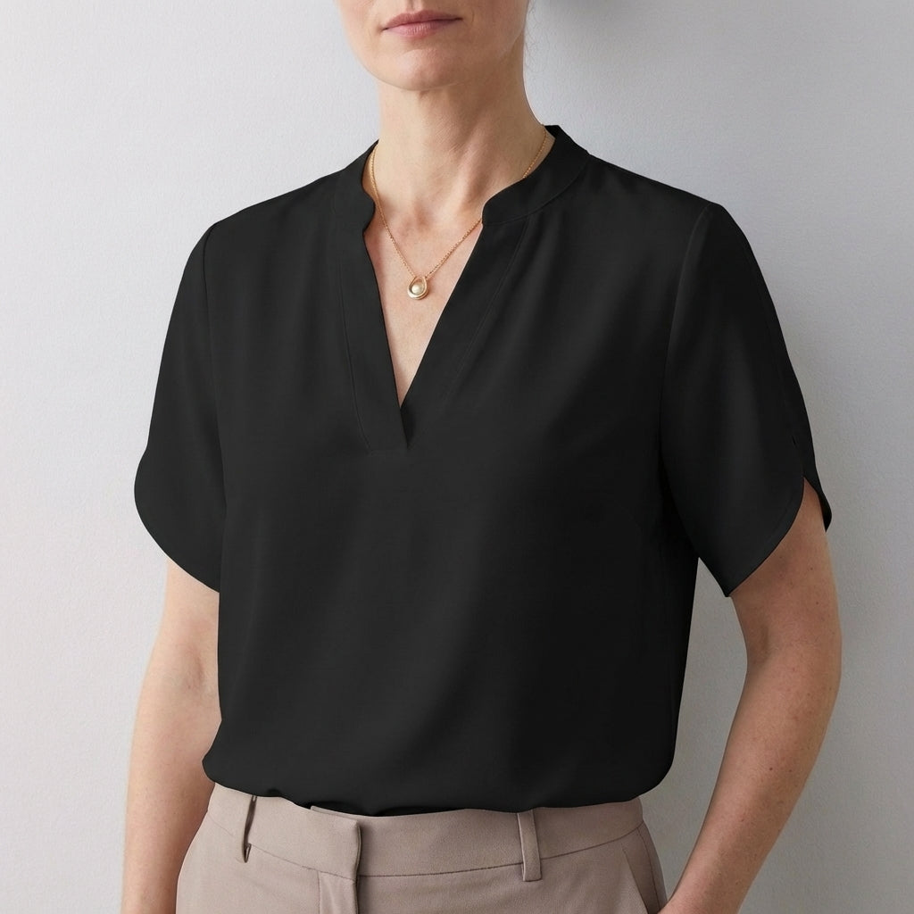 Women's Relaxed V-Neck Blouse Split Sleeves