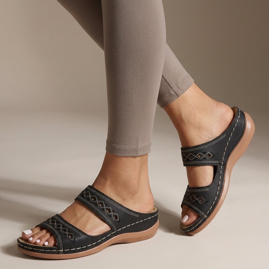 Hershey Women's Orthopedic Sandals Leather Cut-Out Strap Brown