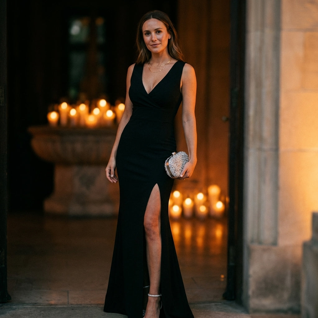 Women's Maxi Dress V-Neck Wrap High Slit