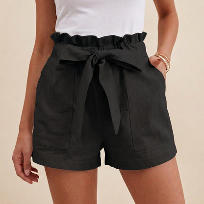 Women's Paperbag Waist Shorts Cotton Self-Tie Beige