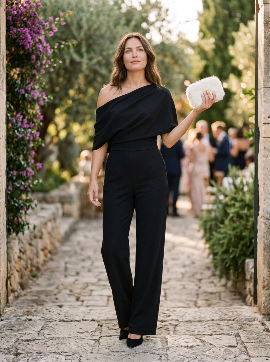 Women's One-Shoulder Jumpsuit Wide-Leg Silhouette - VibreMode
