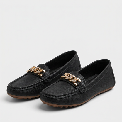 Orthopedic Slip-On Loafers Gold Accent Brown