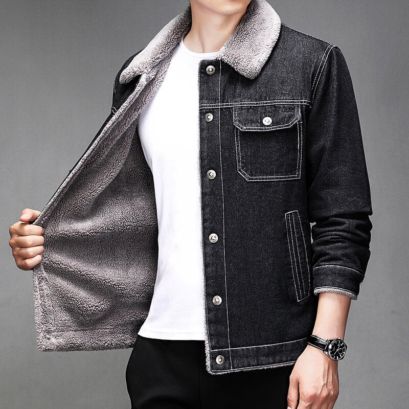 Fleece Lined Denim Bomber Jacket